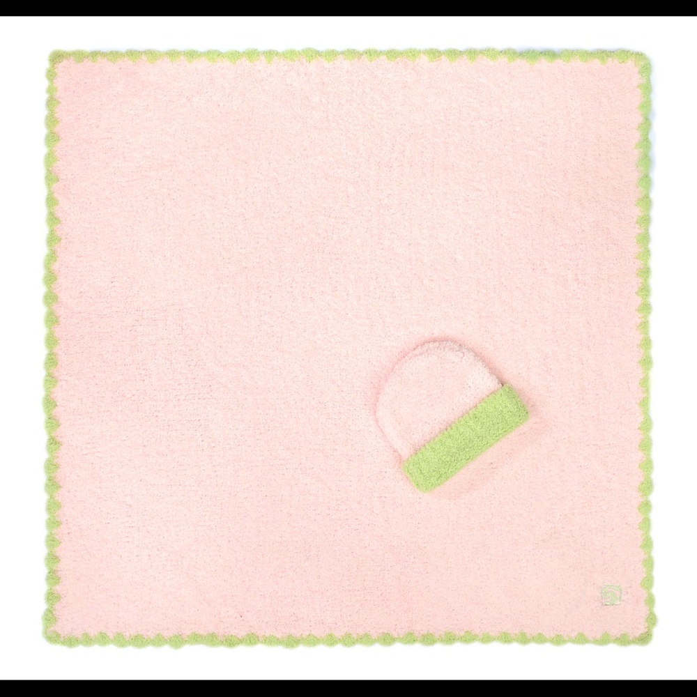 Kashwere baby blanket and hat. Never used (had a boy) -  apple green and pink.